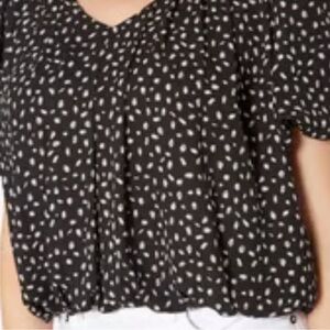 Pleione | Anthropologie | Speckled Blouson Bubble Crop with Puff Sleeves | Sz S